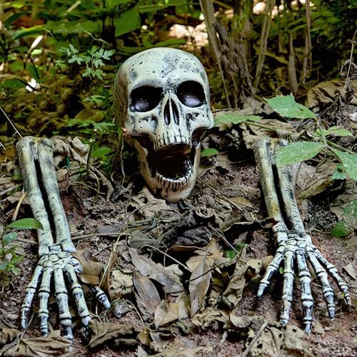 JOYIN 3 Pcs Halloween Skeleton Decorations Outdoor, Realistic Looking Skeleton Yard Stakes, Groundbreaker Skull Decor for Graveyard Yard Lawn Garden Party Supplies