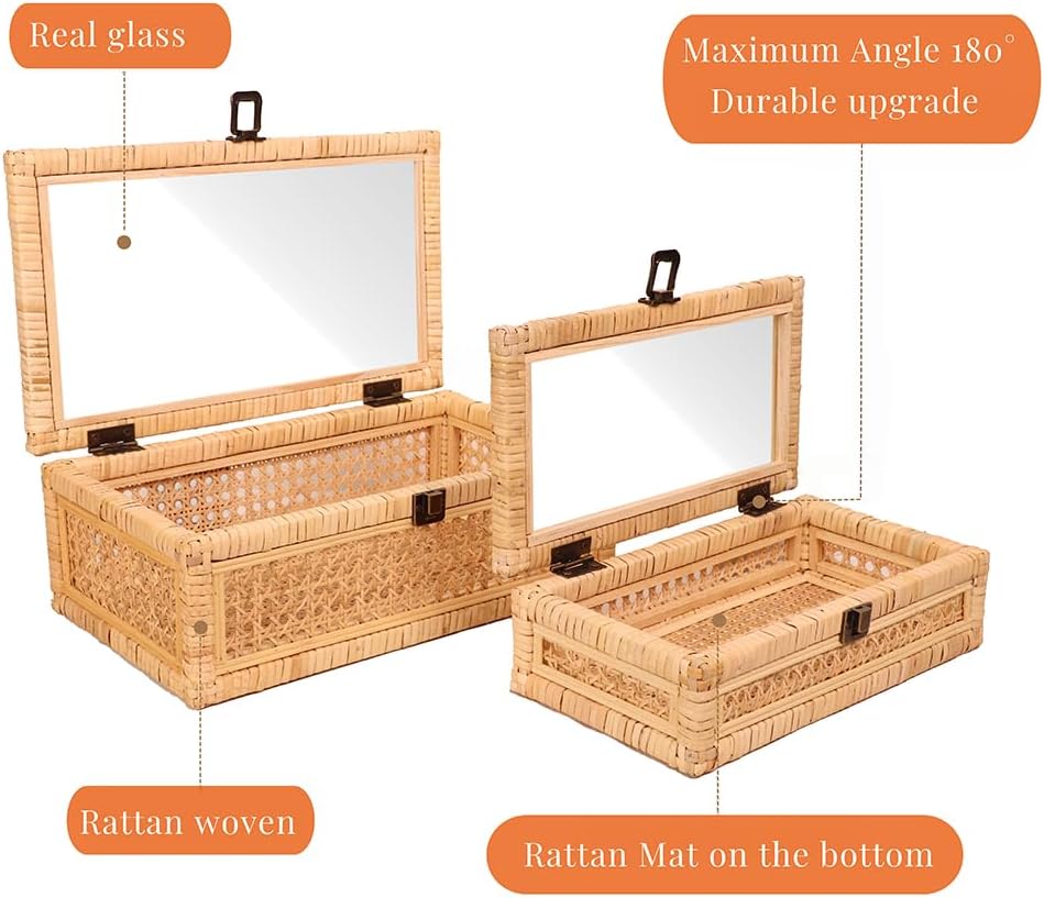 Wooden frame / Extra Large Rattan Decorative Box / Set of 2