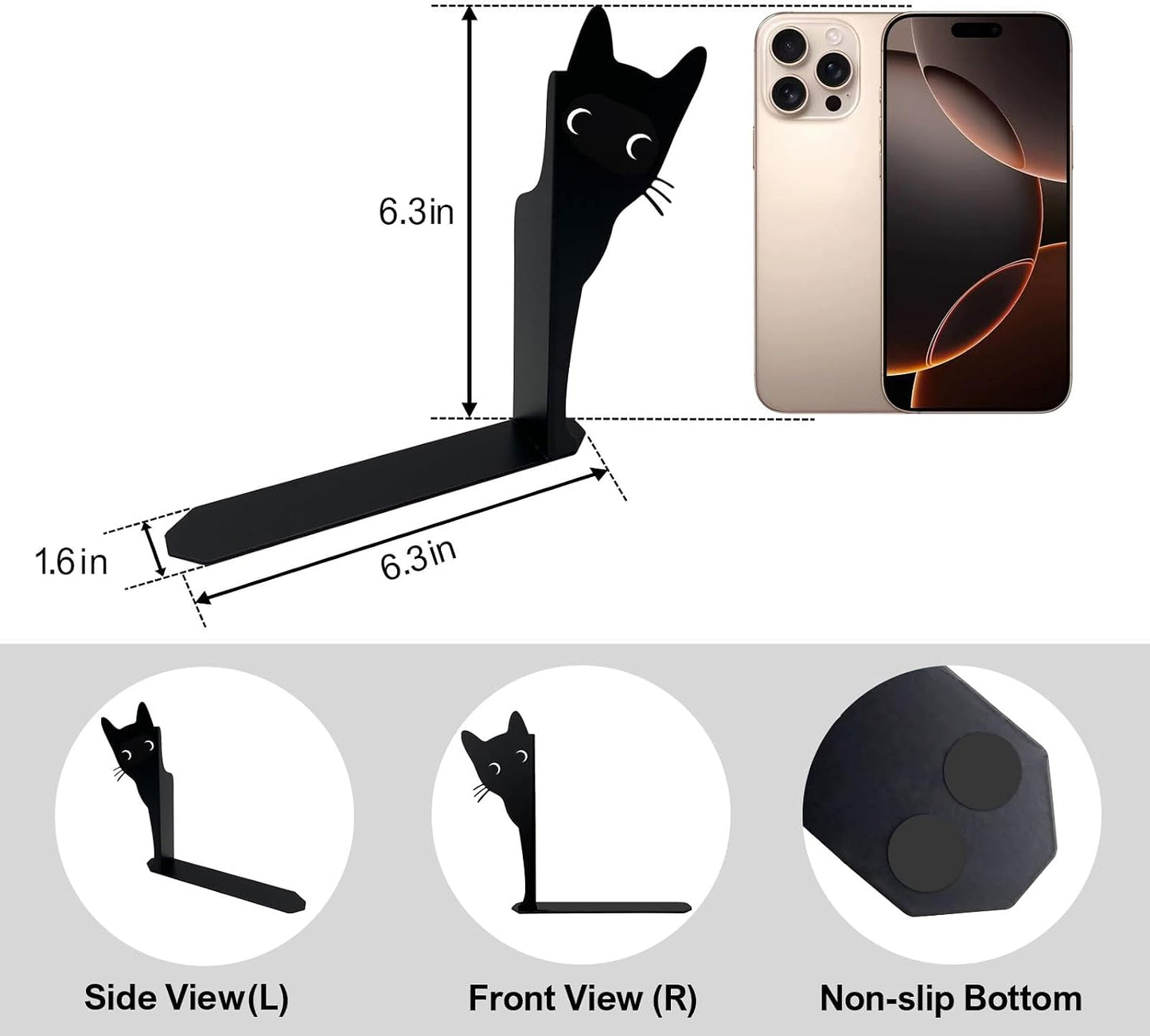 Metal Book Ends for Heavy Books / Black Cat