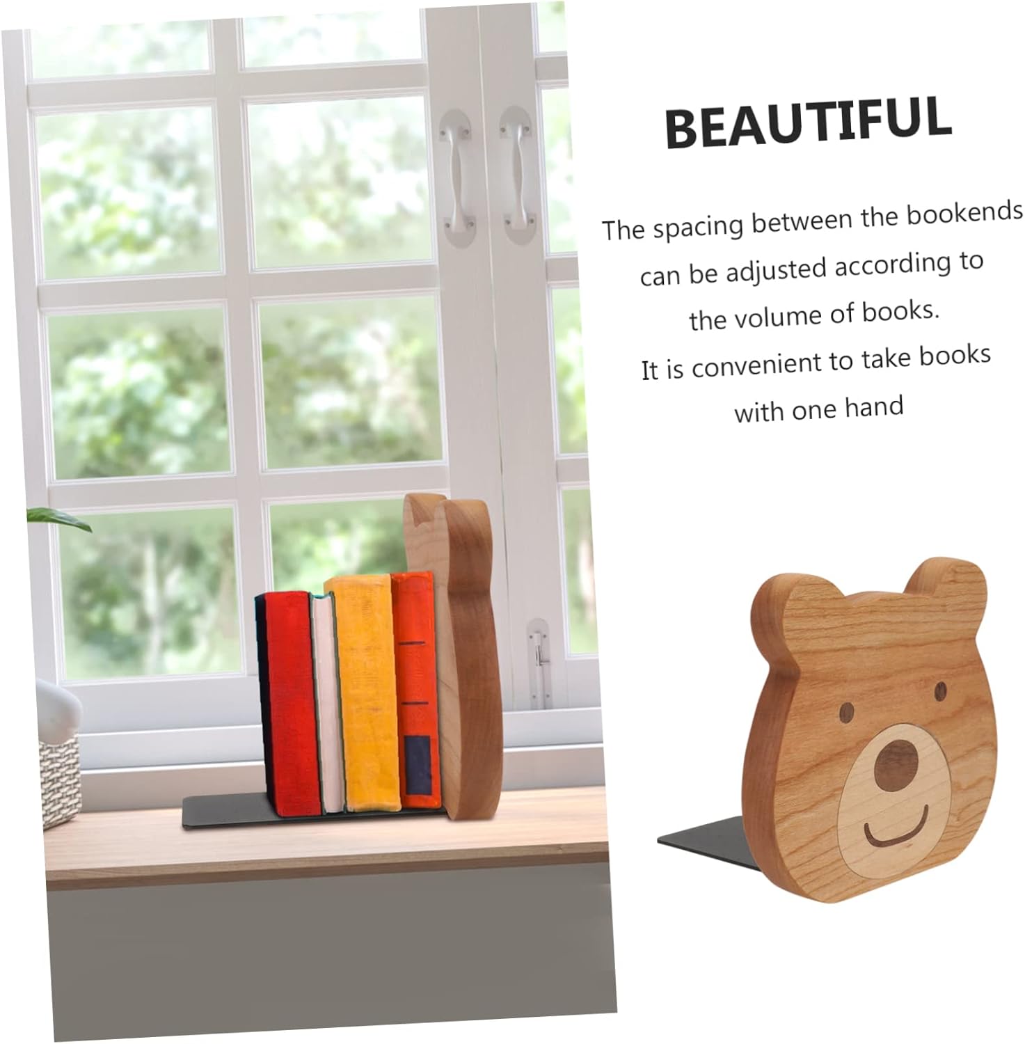 Little Bear Bookli Cartoon Bear Shaped Bookends Wooden Book Stands for Kids Home Office / Set of 2