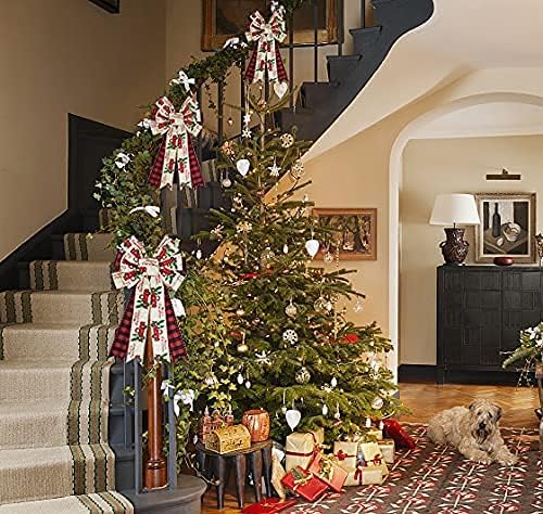 Large Christmas Bow for Wreath, Red Black Buffalo Plaid Bows for Front Door Wall Fence Decor, Tree Truck Snowflake Christmas Wreath Bow Tree Topper Bow for Winter Christmas Party Decoration Supplies