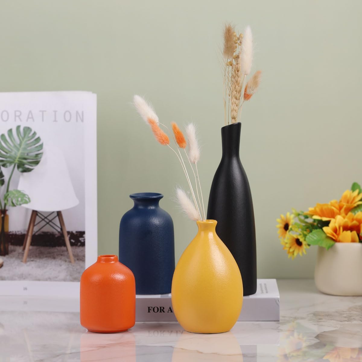 Colorful Ceramic Bud Vases / Multicolor Suit-b / Yellow / Set of 4