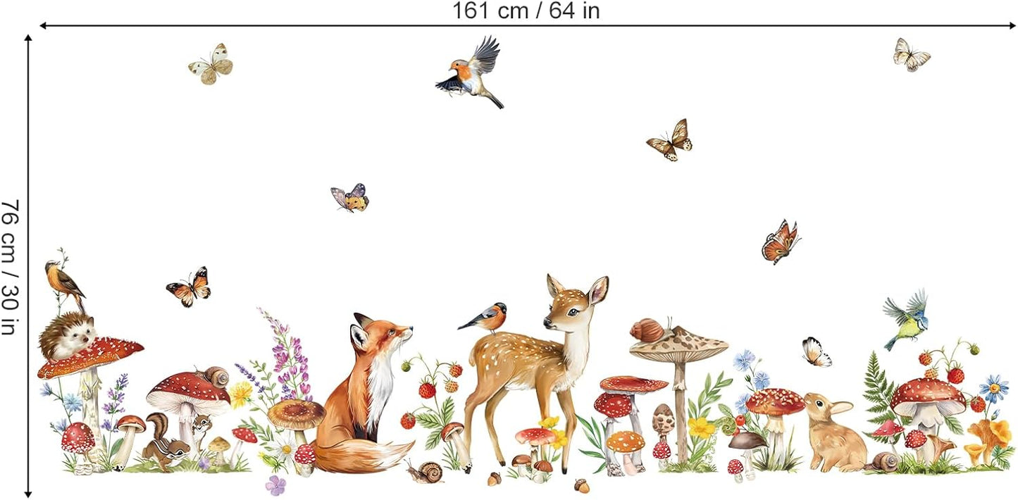 Woodland Animal Wall Stickers Mushroom Deer Fox Peel and Stick Wall Decals for Kids Bedroom Baby