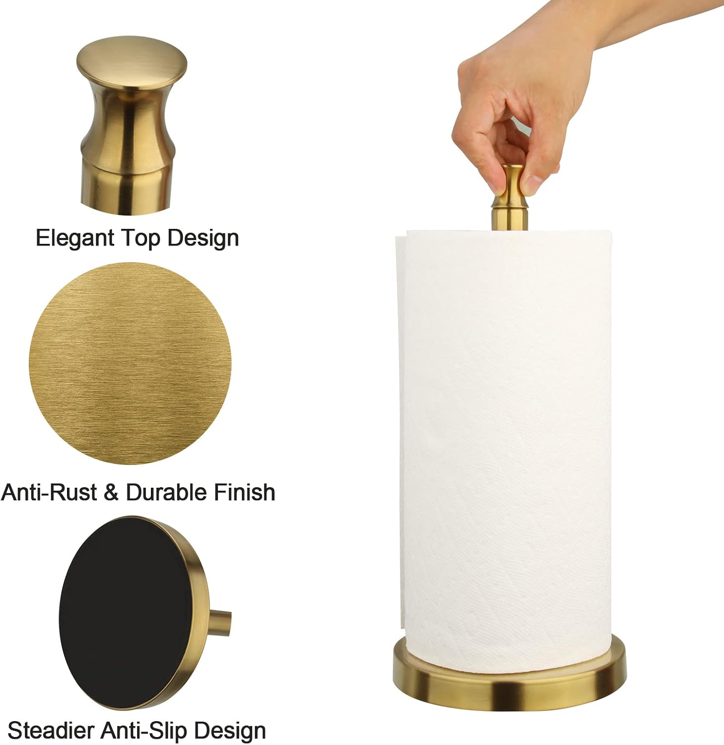 Paper Towel Holder Stand for Kitchen Countertop & Dining Room Table (Brushed Gold Brass Paper Towel Holder Stand