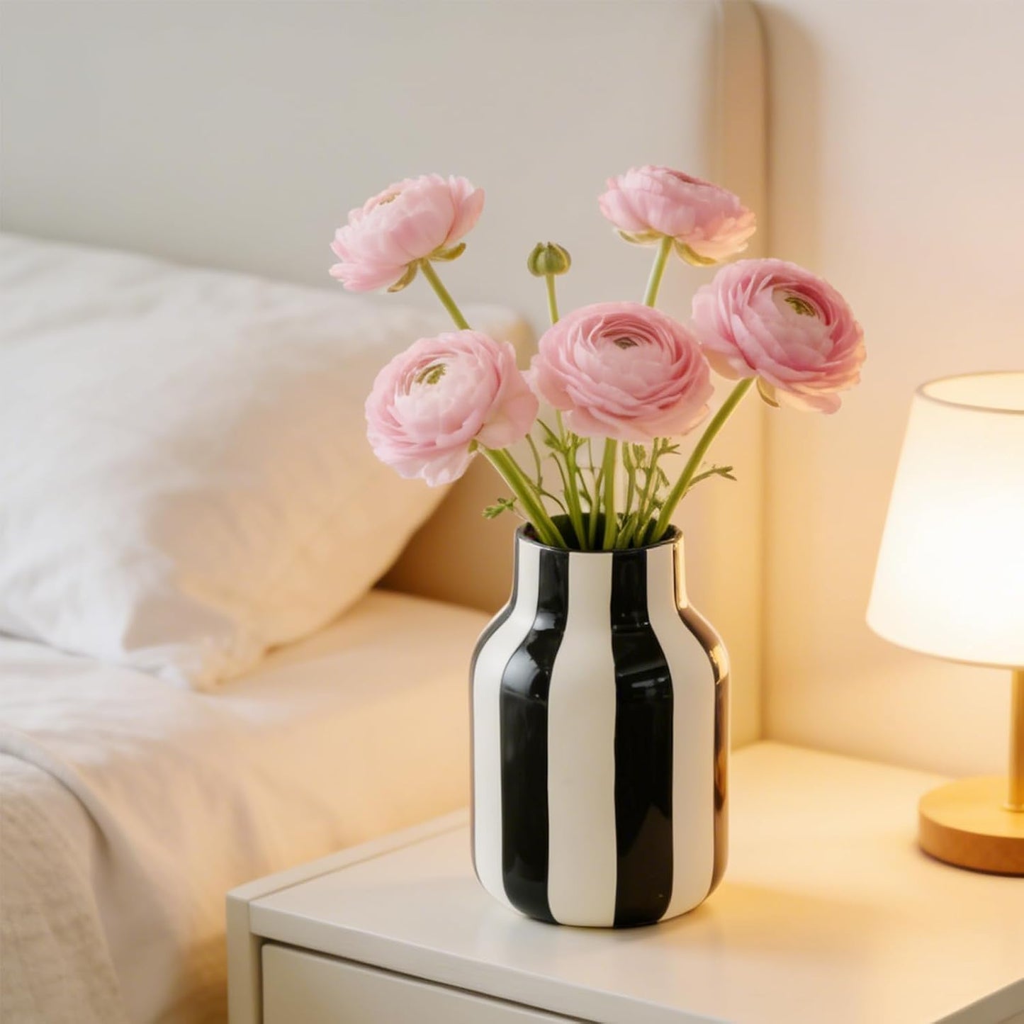 White Striped Ceramic Vase / Black
