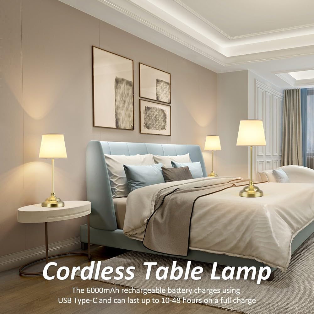Aipsun Cordless Table Lamp, 2 Packs Gold Rechargeable Desk Lamp with 6000mAh Battery Operated,Bedside Lamps for Night