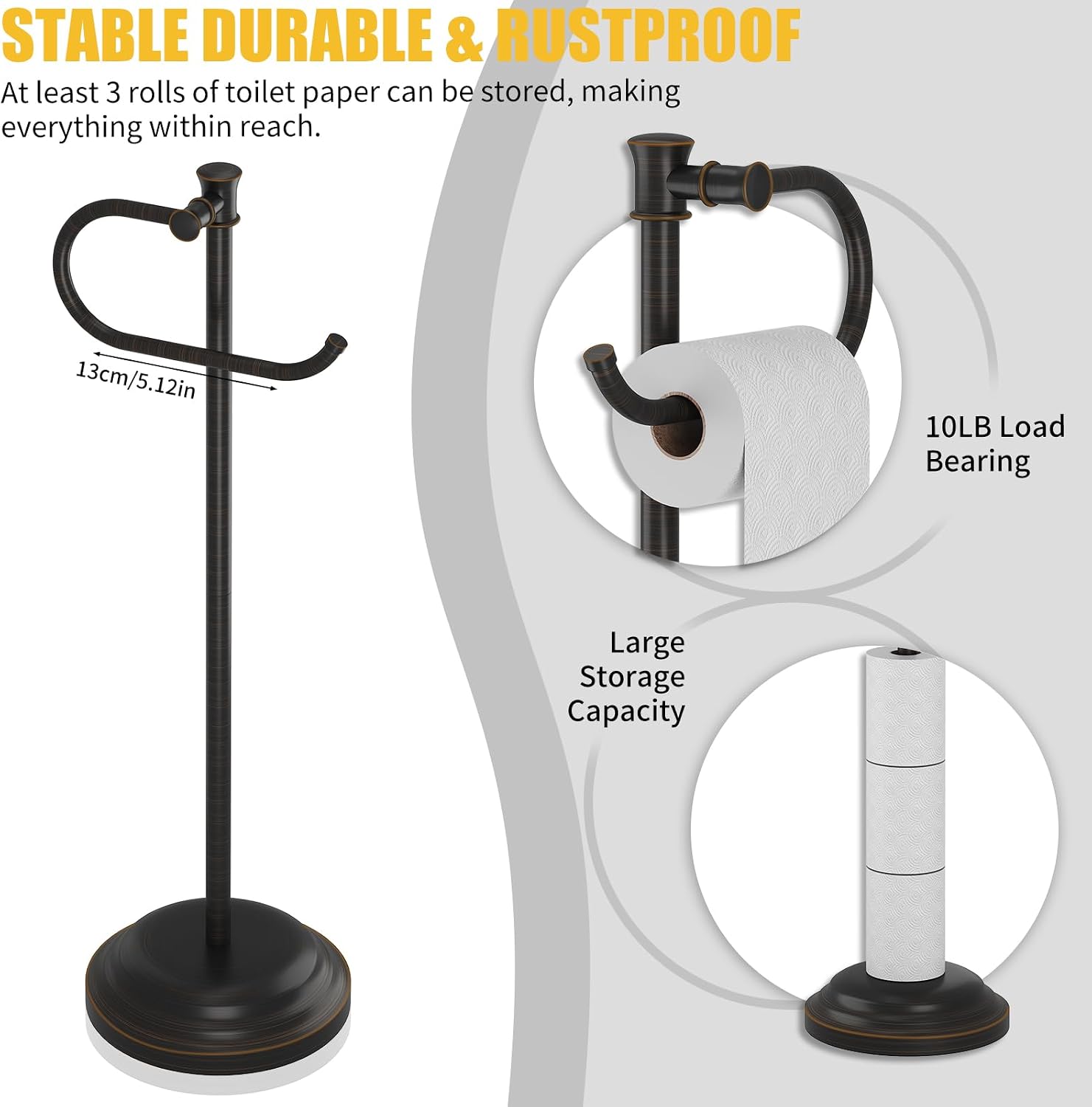Toilet Paper Holder Floor Stand, Bathroom Freestanding Bronze | Toilet Tissue Roll Holder, Free Standing Rack with