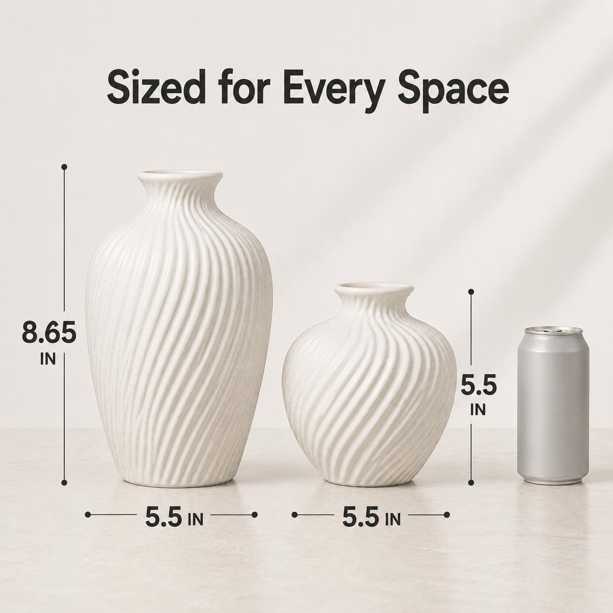 Ceramic Vase / Modern Flower Vases / White / Set of 2