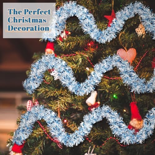 295 Feet Christmas Tinsel Garland Metallic Shiny Hanging Christmas Tree Tinsel Garland Ornaments for Indoor Outdoor Party Wedding Holiday(Blue, White, Silver)