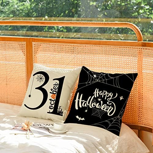 YeeJu Halloween Pillow Covers 16x16 Set of 4 Trick or Treat Decorative Throw Pillows Cover Black Spider Webs Pillow Cases Home Outdoor Sofa Couch Cushion Covers for Halloween Decorations (16 by 16)
