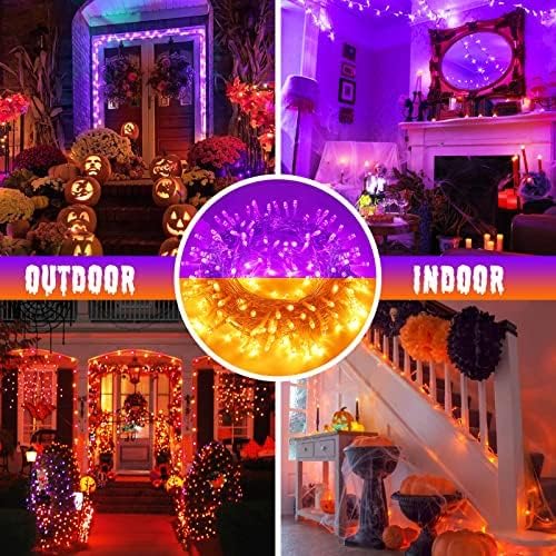 JMEXSUSS 2 Pack Orange Purple Halloween Lights Outdoor, Total 200 LED 66FT