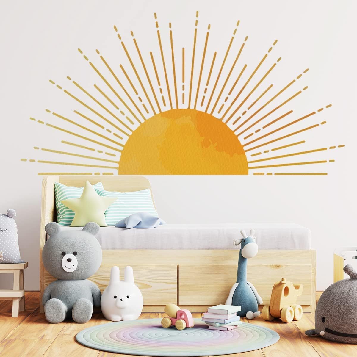 Large Boho Half Sun Wall Decals Removable Sunshine Wall Sticker Vinyl Peel / Style 9 / 43.3 x 22.2