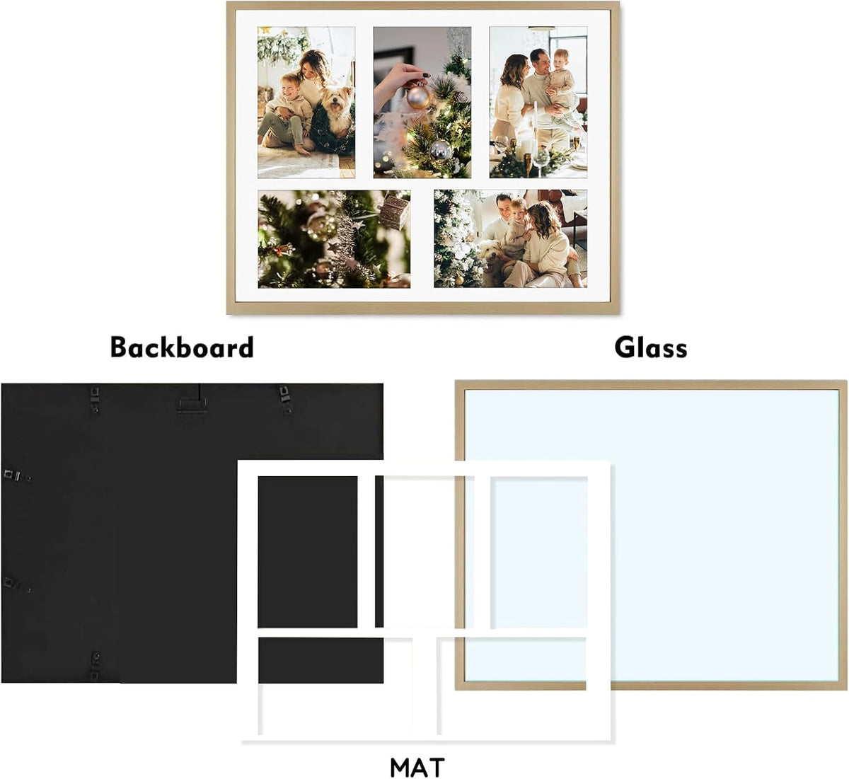 Golden State Art 11x14 Collage Frame w/Mat for 5 4x6 Photos Gold 2 Pack | Aluminum Picture Frame with Real Glass Front