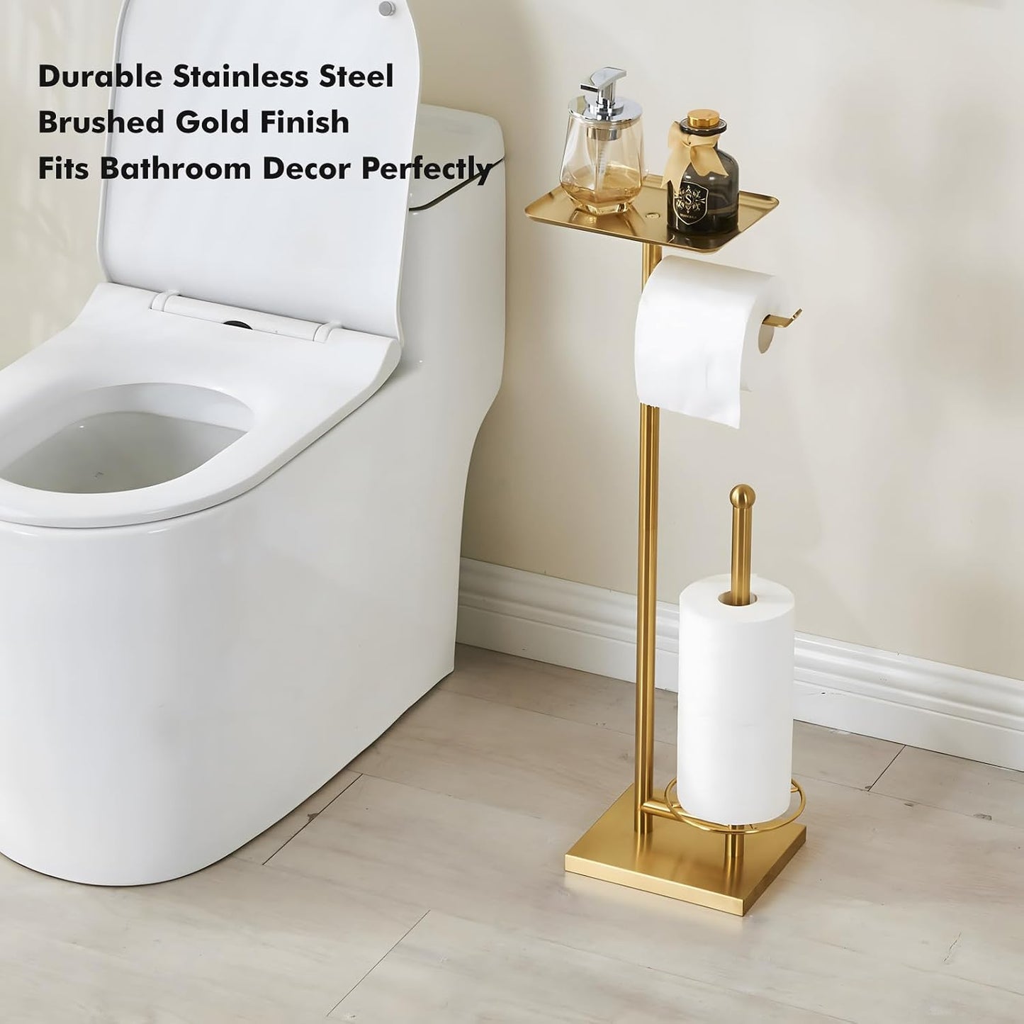 Toilet Paper Holder with Tray At the Top, Heavy-Weighted Base No Wobbly, Freestanding Toilet Paper Rolls Stand, Hold