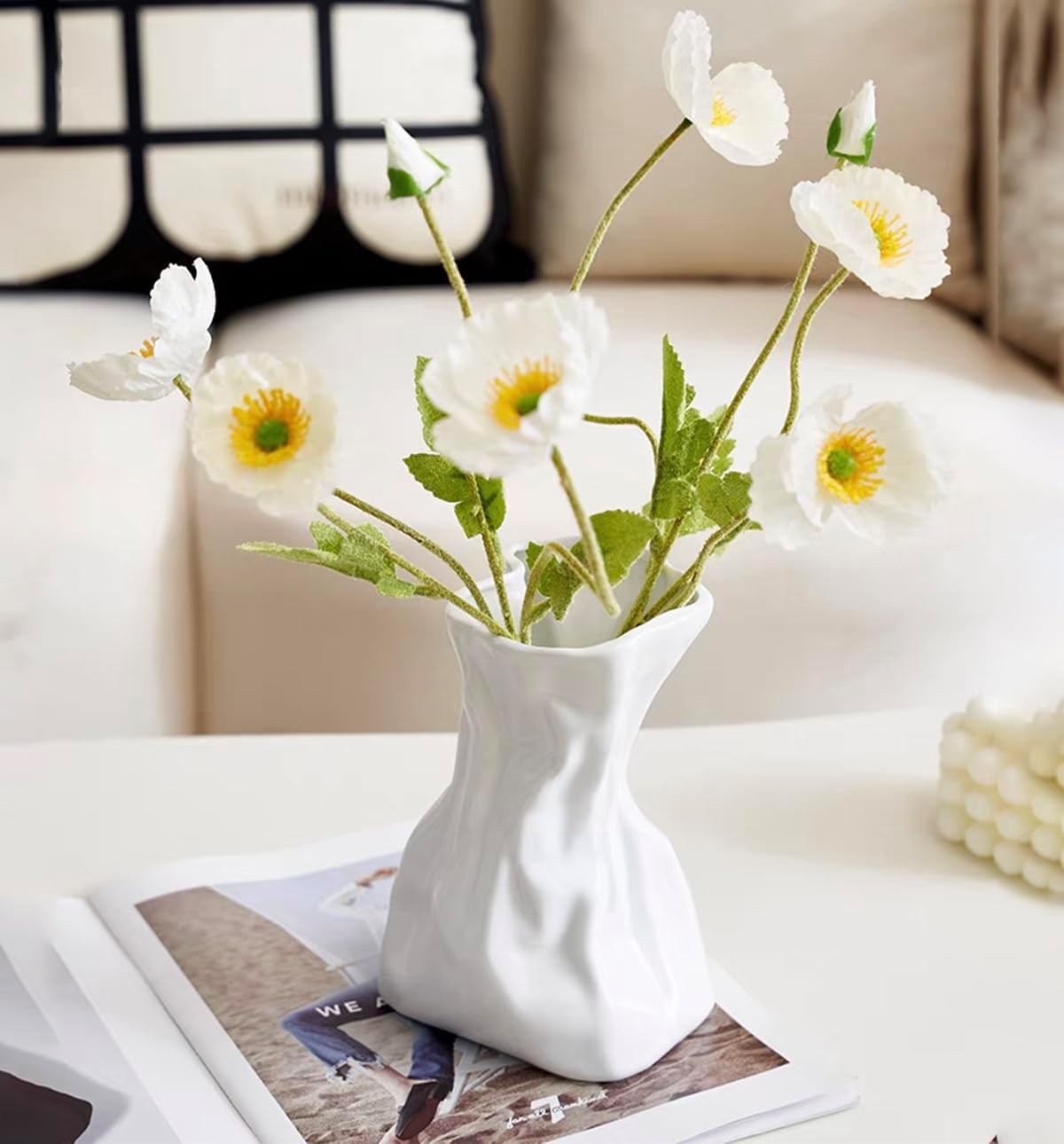 Irregular Flower Vase Modern Art Decorative Vase for Flowers / White Ceramic / Large / 7.5 Inch