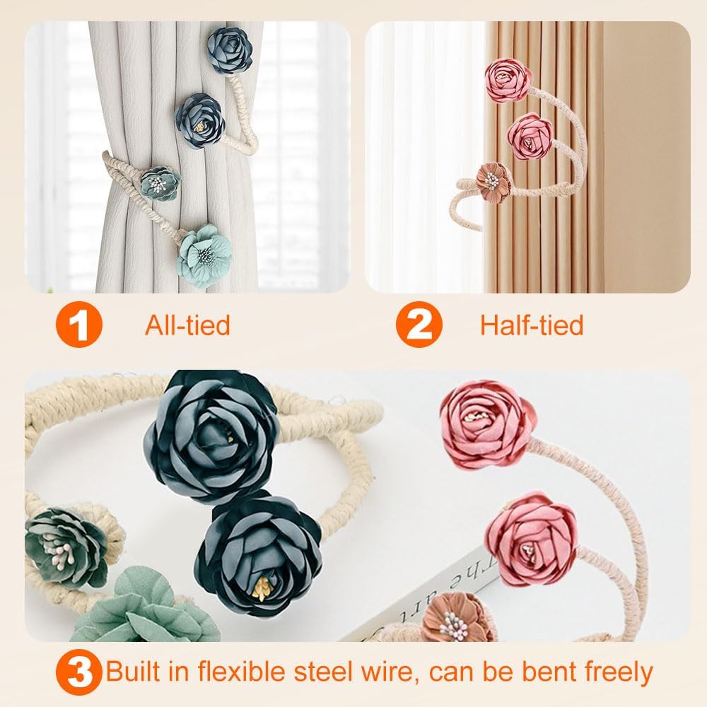 Handmade Artificial Flower Curtain Holdbacks Clips, Flexible Curtain Tiebacks Clips Twist Bough Flower Curtain Tie Back