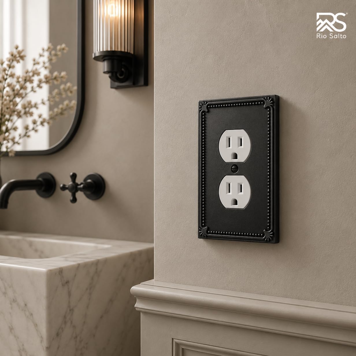 Rio Salto Duplex Outlet Covers Light Switch Cover Plate Outlet Cover Matte Black Metal — Pearl Collection, Midsize