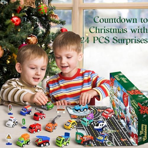 2026 Advent Calendar for Kids Boys, 24 Days Toy Cars with Scene Accessories