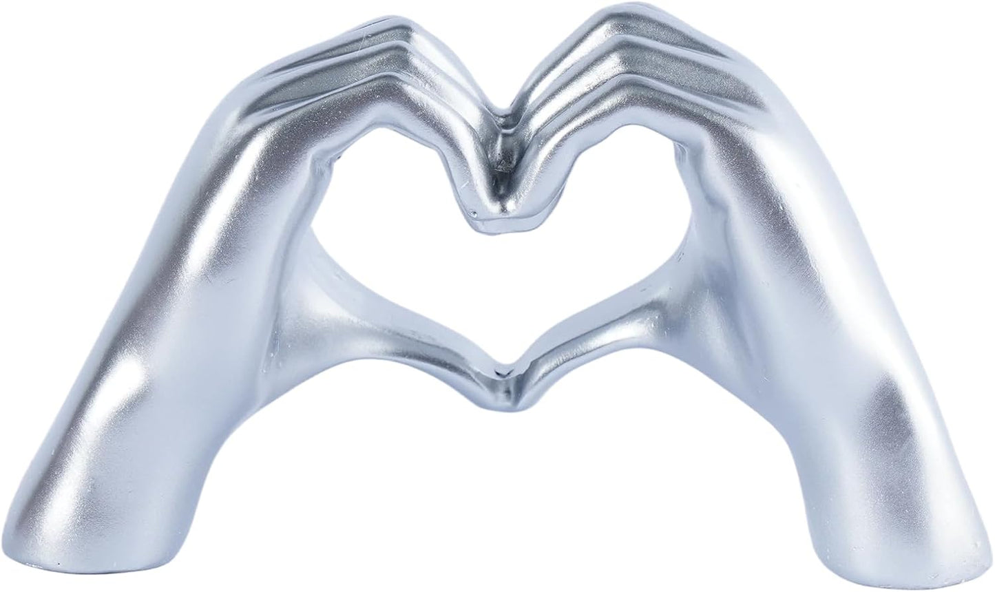 Heart Hands Sculpture Small Shelf Decor Items Resin Love Hand Statue Aesthetic Heart Decor / Silver
