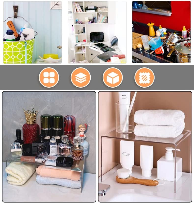 MerryNine Clear Acrylic Risers Display Stands Multi-Size | 8-Piece Set, Square, 4"~6.3", Ideal for Retail, Cupcakes