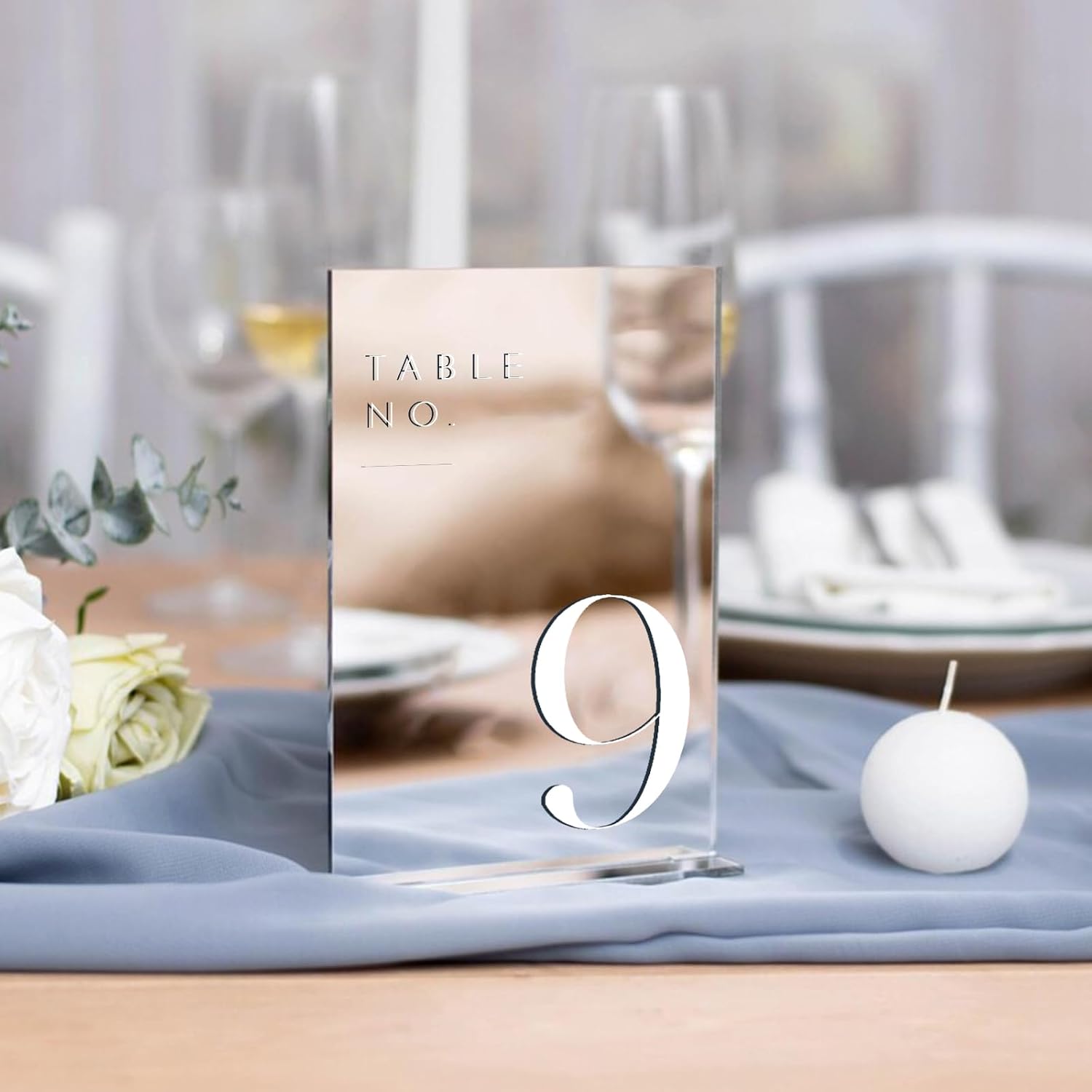 Sliver Wedding Table Numbers 1-15 with Stands, 5"x7" Sliver Mirror Acrylic Table Numbers for Wedding Reception (Sliver