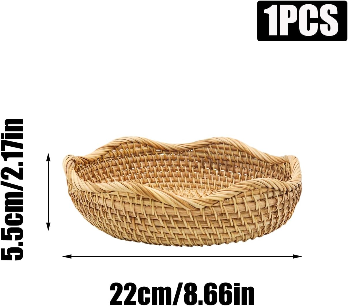 Handmade Rattan Basket Small Round Woven Storage Basket Tray Small Decorative / 8.7 / Basic-wavy