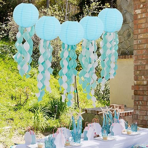 BEISHIDA 10 Inch Blue Paper Lanterns 6 Packs Hanging Round Chinese Lantern