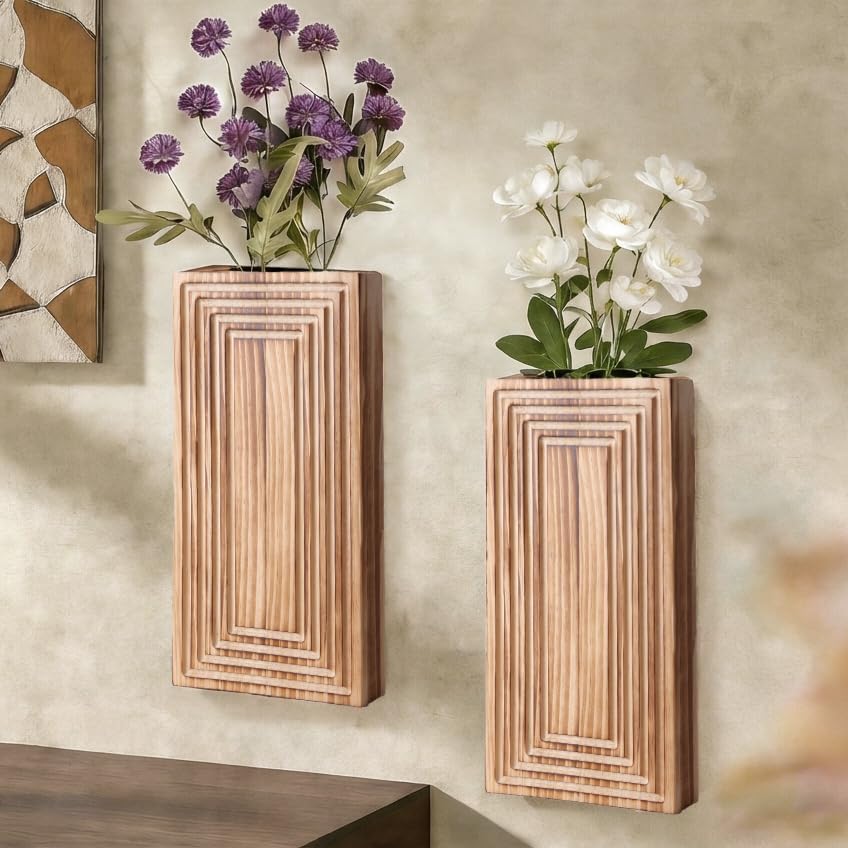 Wooden Wall Planter Vase / Brown / Set of 2