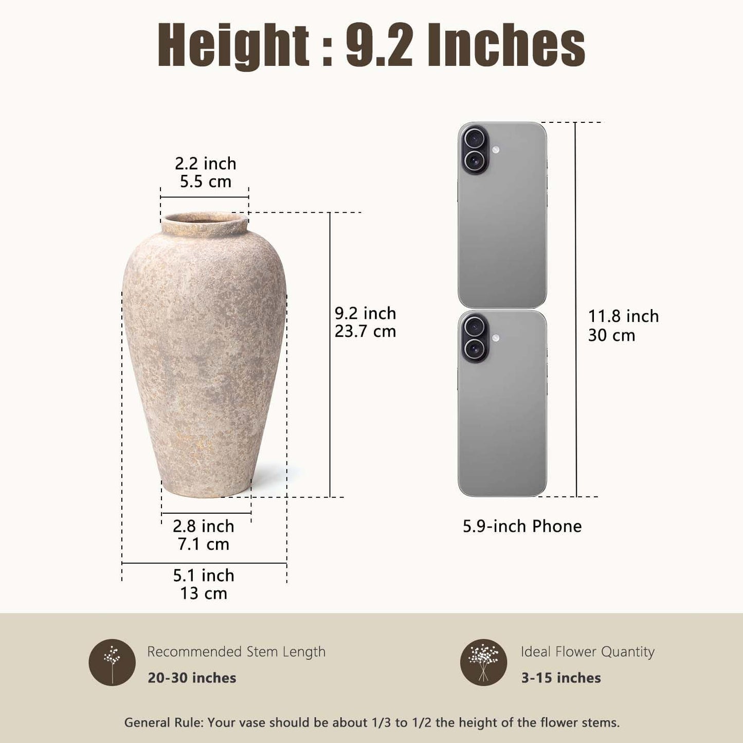 Rustic Decorative Vases / Farmhouse Grey-9.2 / 9.2 Inch