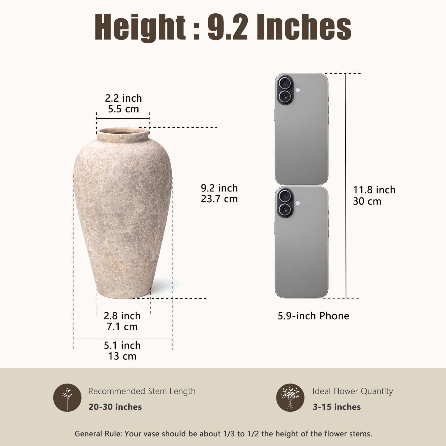 Rustic Decorative Vases / Farmhouse Grey-9.2 / 9.2 Inch