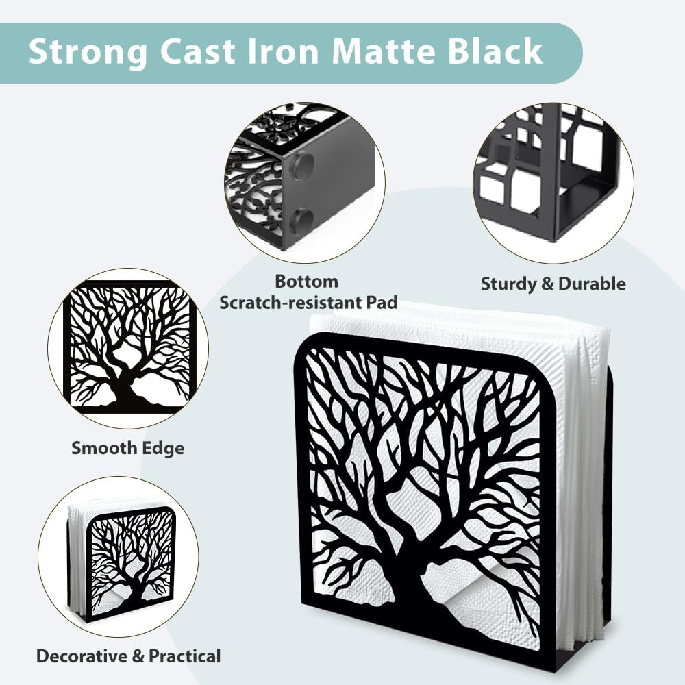 Decorative Metal Napkin Holder / Tree Trunk / Black / 4.9 x 4.9 x 1.9