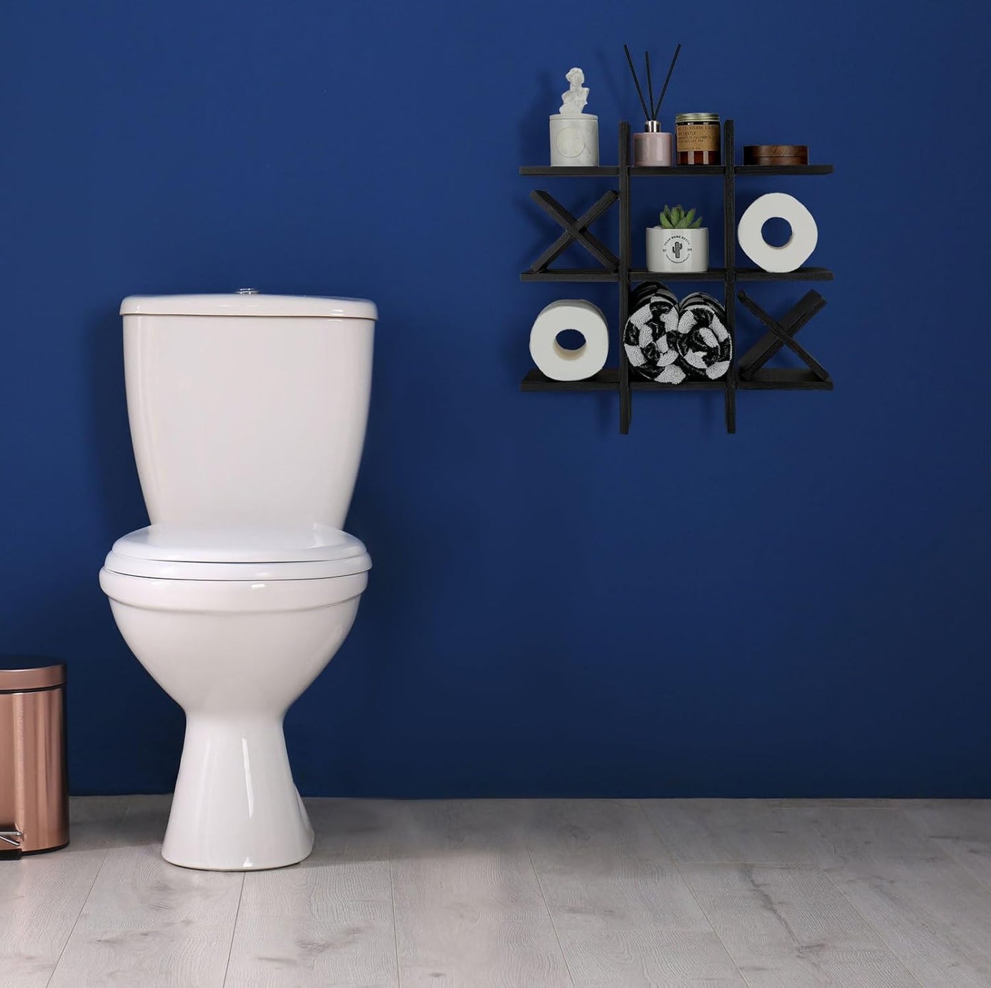Weysat Tic Tac Toe Toilet Paper Holder,Black | Farmhouse Bathroom Decor, Freestanding or Wall Mount Storage for Tissue