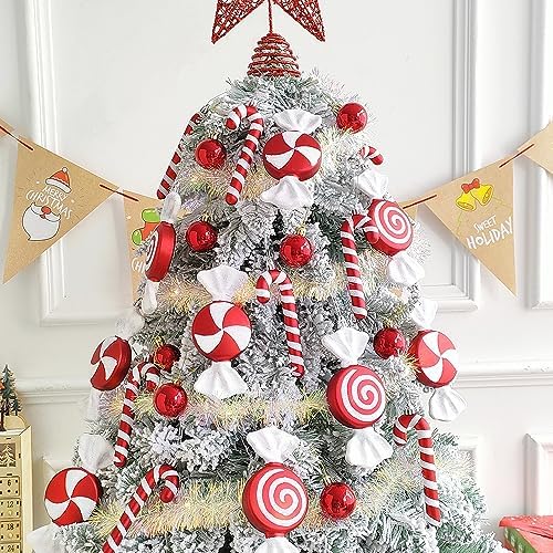 12 Pcs Christmas Candy Cane Ornaments,6.5 Inch Red White Assorted Shape