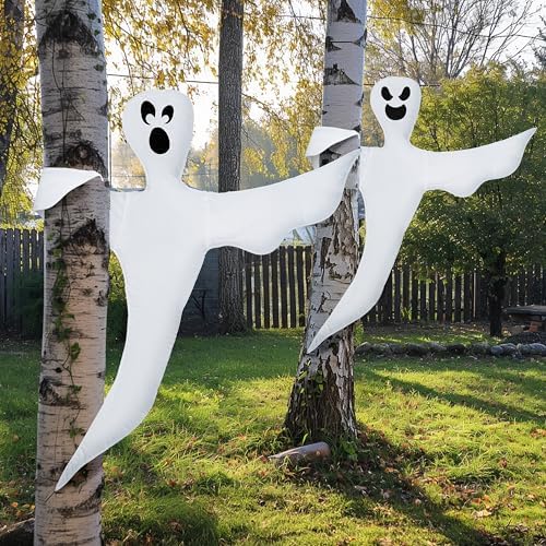 JOYIN Halloween 2 Pcs Tree Wrap Ghost Decoration Outdoor, 53” Bendable Flying Ghost for Trees Yard Lawn Garden Prop, Party Supplies, Haunted House Indoor Decor