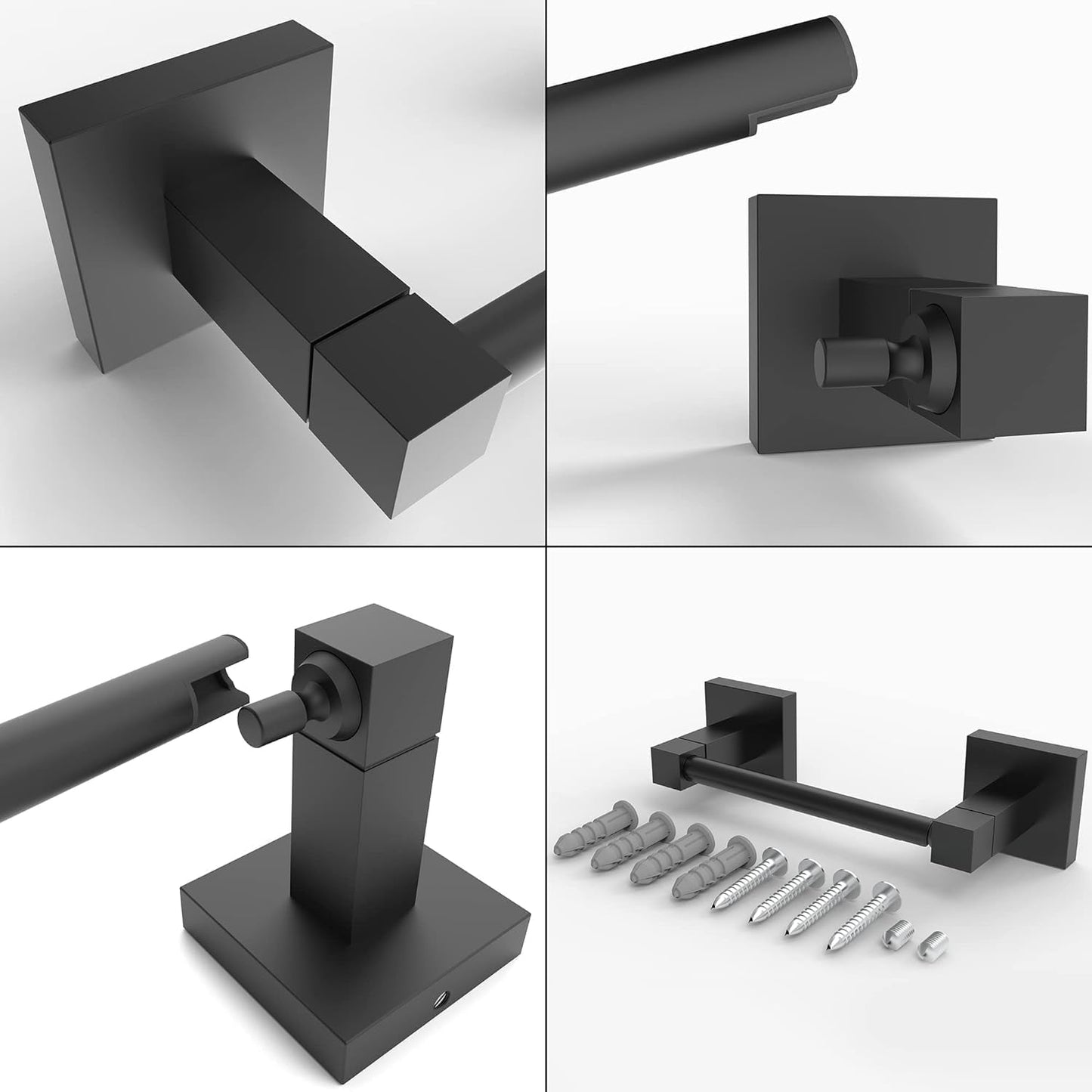 RUACQ Matte Black Toilet Paper Holder Wall Mount for Bathroom, 2 Pack | Dual-Post Pivoting Tissue Roll Holder with
