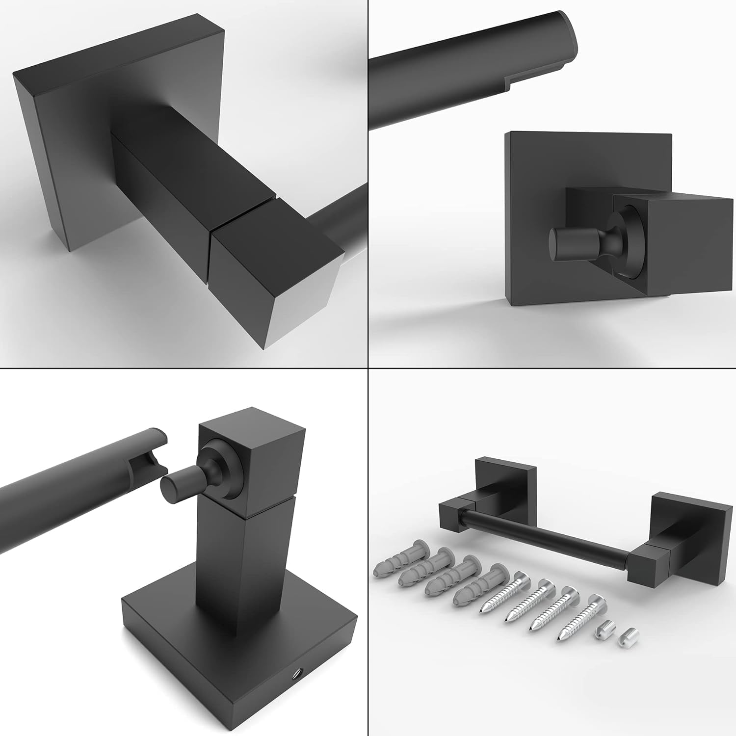 RUACQ Matte Black Toilet Paper Holder Wall Mount for Bathroom, 2 Pack | Dual-Post Pivoting Tissue Roll Holder with