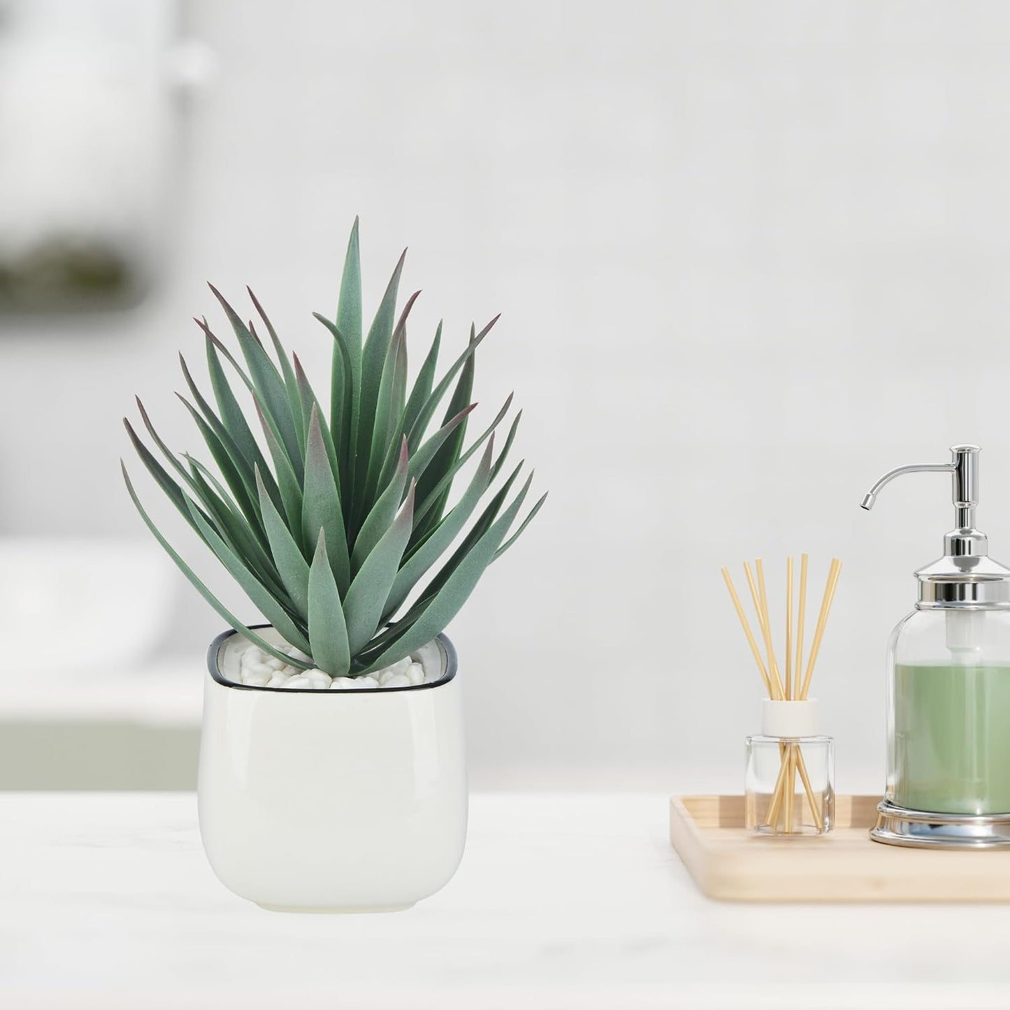 Small Fake Plants Mini Succulent Agave Faux Plants Indoor for Boho Bathroom Decor