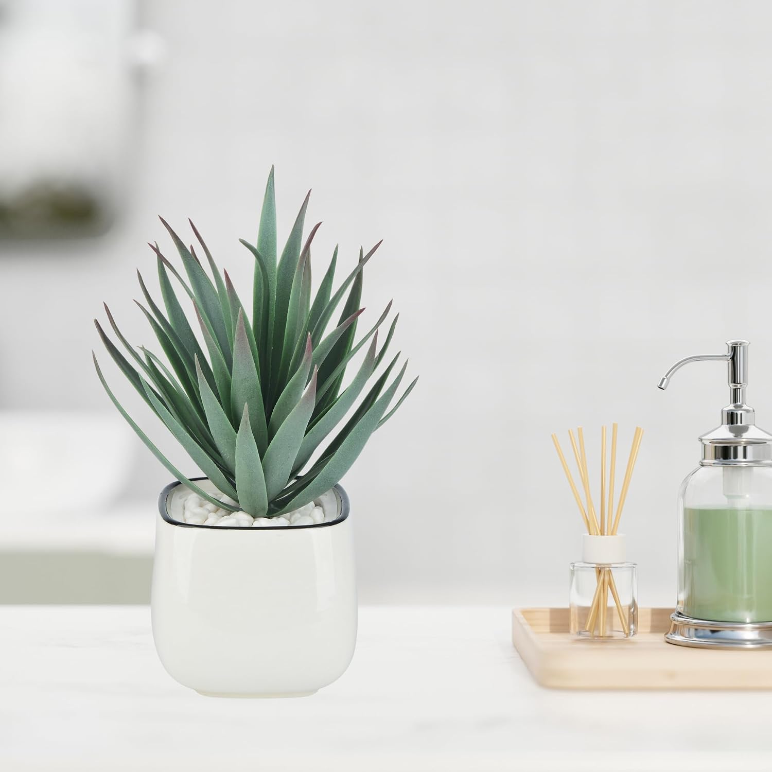 Small Fake Plants Mini Succulent Agave Faux Plants Indoor for Boho Bathroom Decor