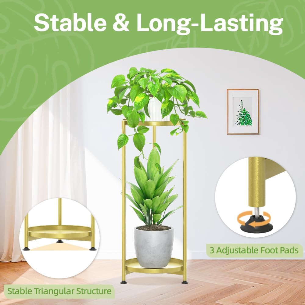 iDavosic.ly 2 Tier Metal Corner Plant Stand Indoor Outdoor, 29'' Tall Gold | Vertical Flower Display Holder for 11''