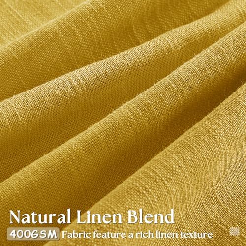 Mustard Yellow Pleated Semi Sheer Linen Curtains 102 Inches Long 2 Panel