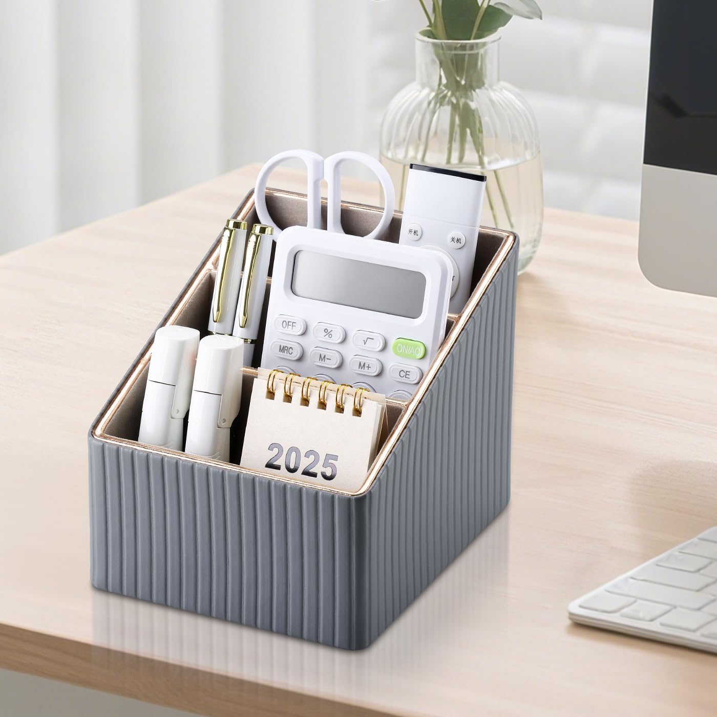 3 Slot PU Leather Remote Controller Holder / Grey