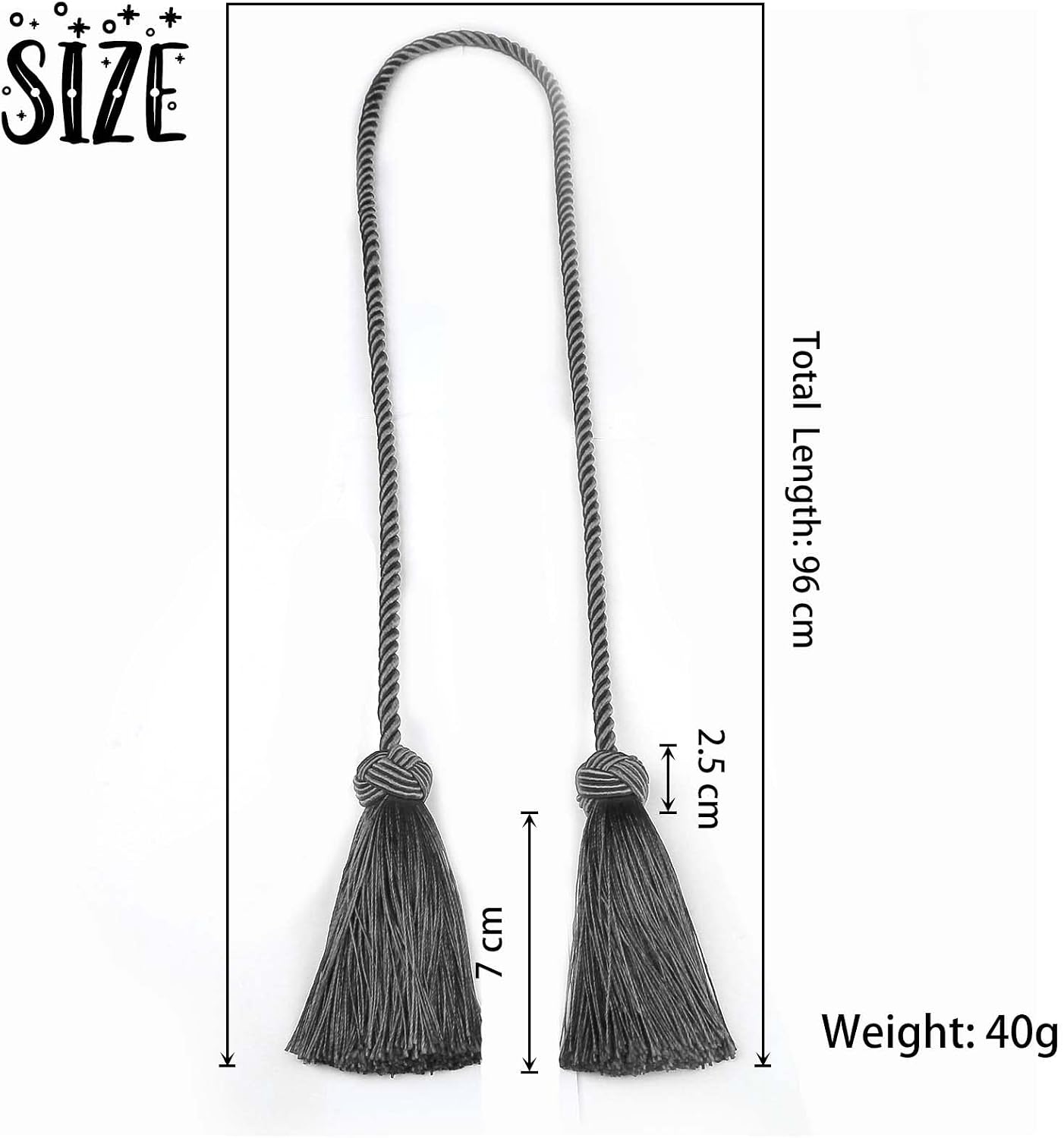 BEL AVENIR 6 Pack Handmade Rope Tassel Curtain Tiebacks | Decorative Curtain Holdbacks with Tassel (Charcoal, 6 Pack)