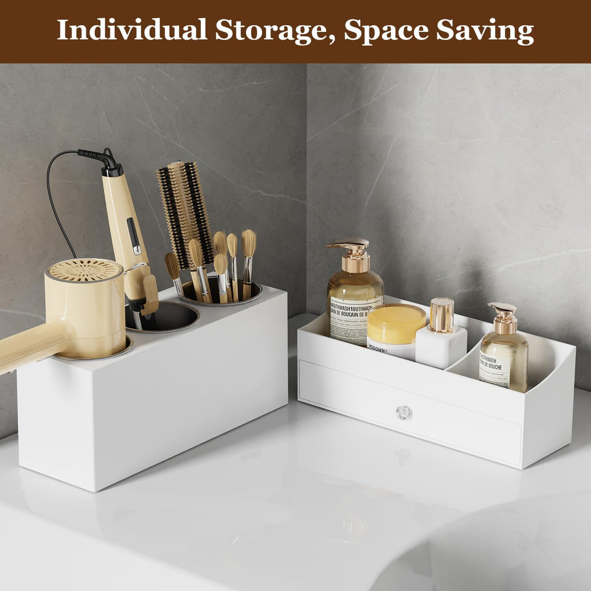 GFWARE Hot Hair Styling Tool Organizer with Drawer & 3 Cooling Cups, White | Bathroom Vanity Storage, Hair Styling