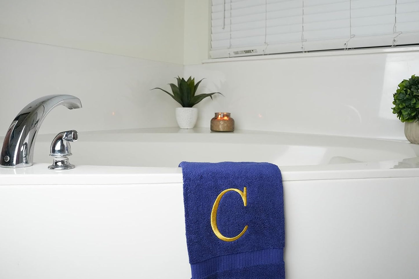 Navy with Gold Monogrammed Hand Towels for Bathroom - Set of 2 Letter C | Luxury Hotel Quality Initial Towels For