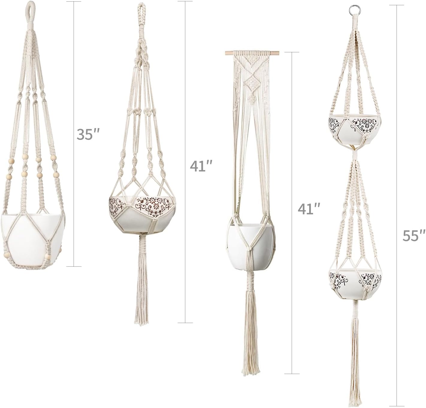 Macrame Plant Hangers Indoor Hanging Planter Basket Wall Decorative Flower Pot / Ivory / Set of 4
