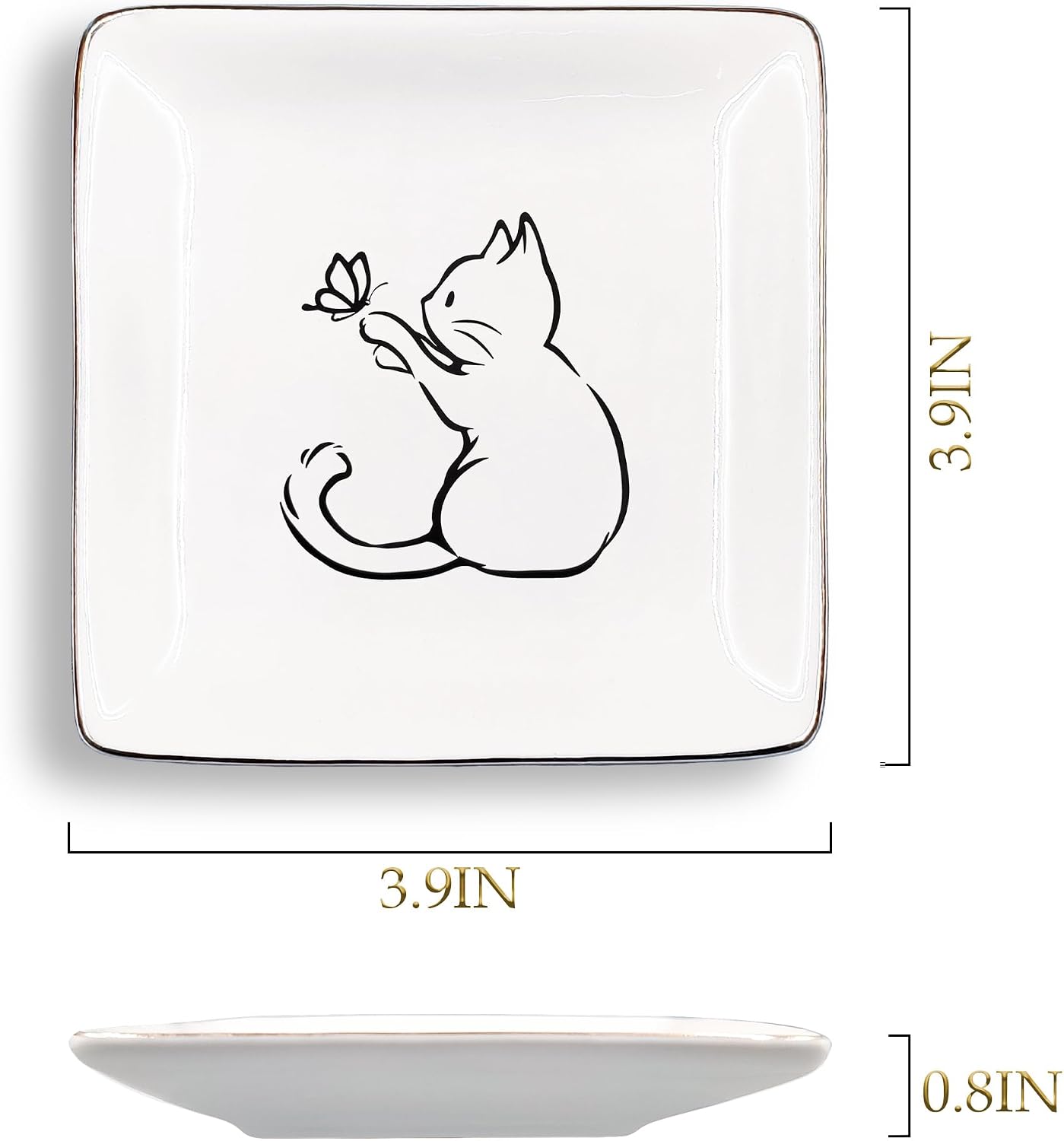 Ceramic Jewelry Tray for Rings & / Cat Butterfly / Black