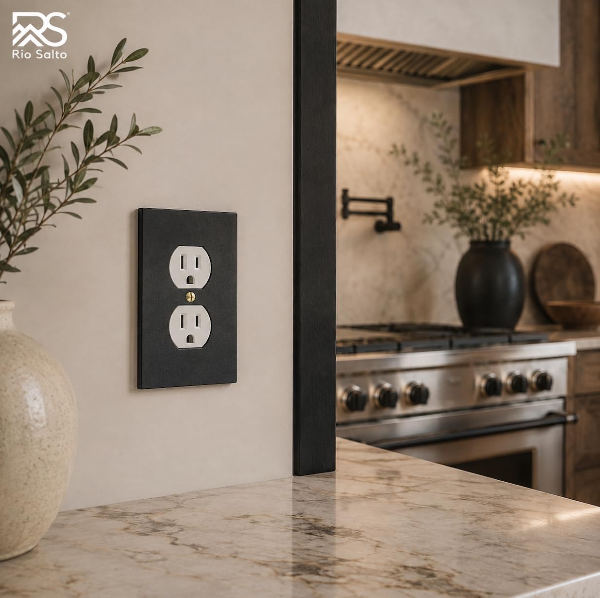 Rio Salto Forge Collection Matte Black Duplex Outlet Cover Plate – 8 Pack Multipack, Single Gang, 5" x 3.13" Midsize