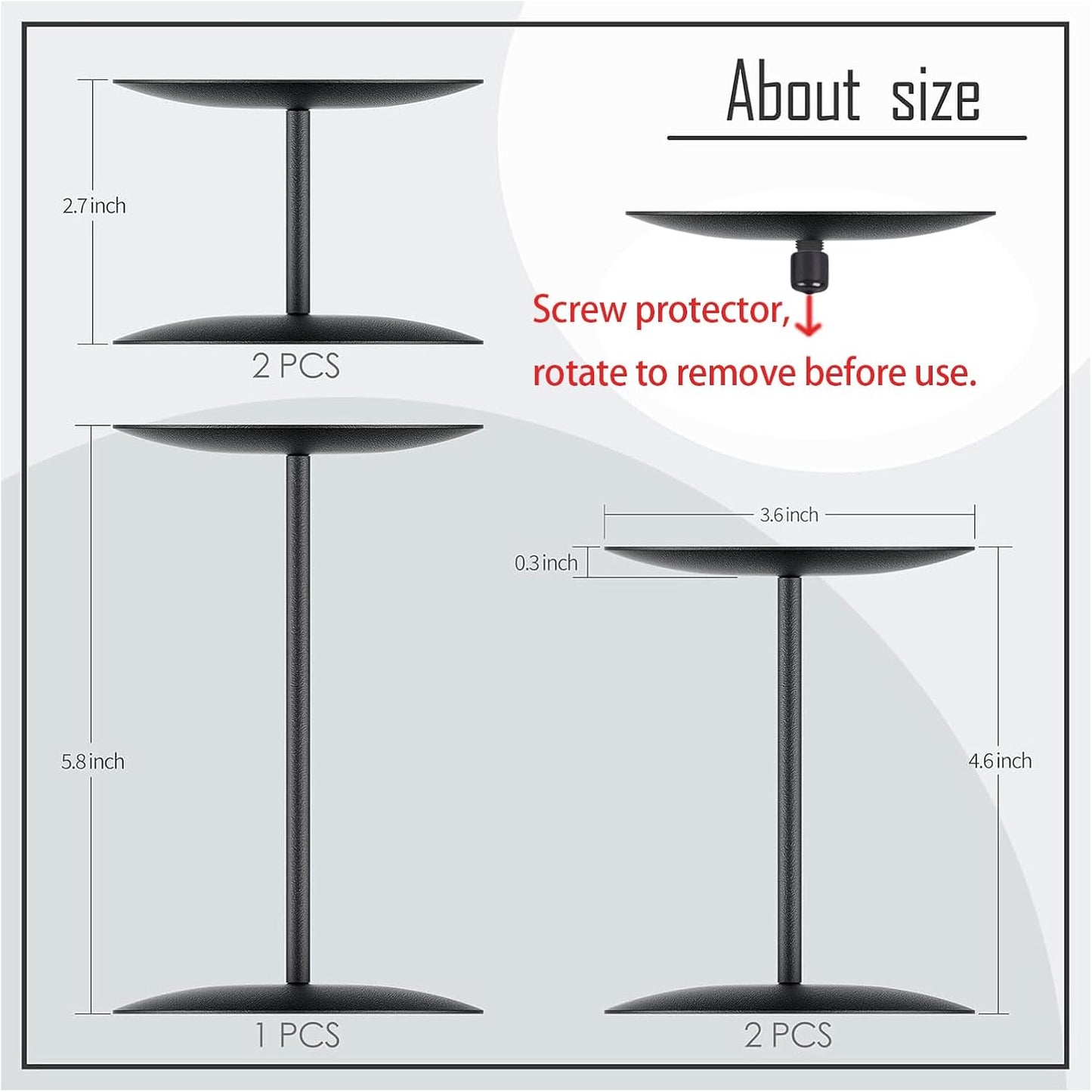 smtyle Black Candle Stands for Pillar Candles, Reversible Set of 5 | Five reversible stands create a broader tiered