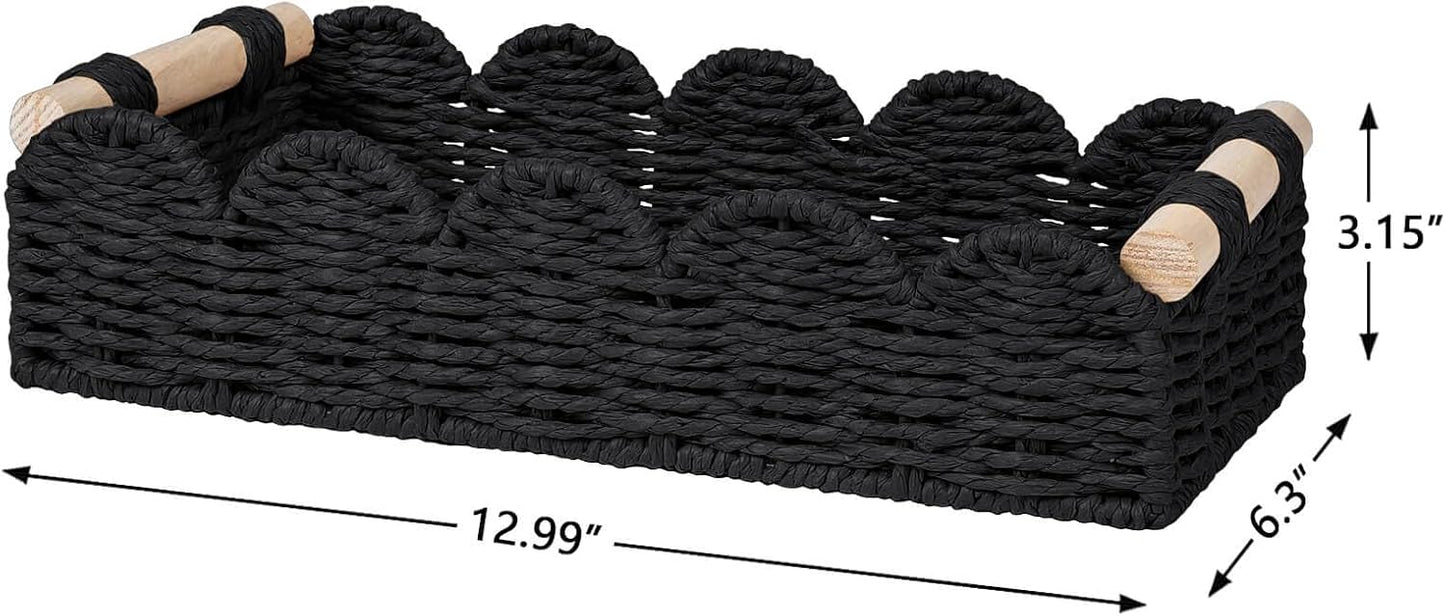 Small Wicker Toilet Tank Top Decorative Baskets for Countertop / Black / 12.99 x 6.3 x 3.15 / S - In