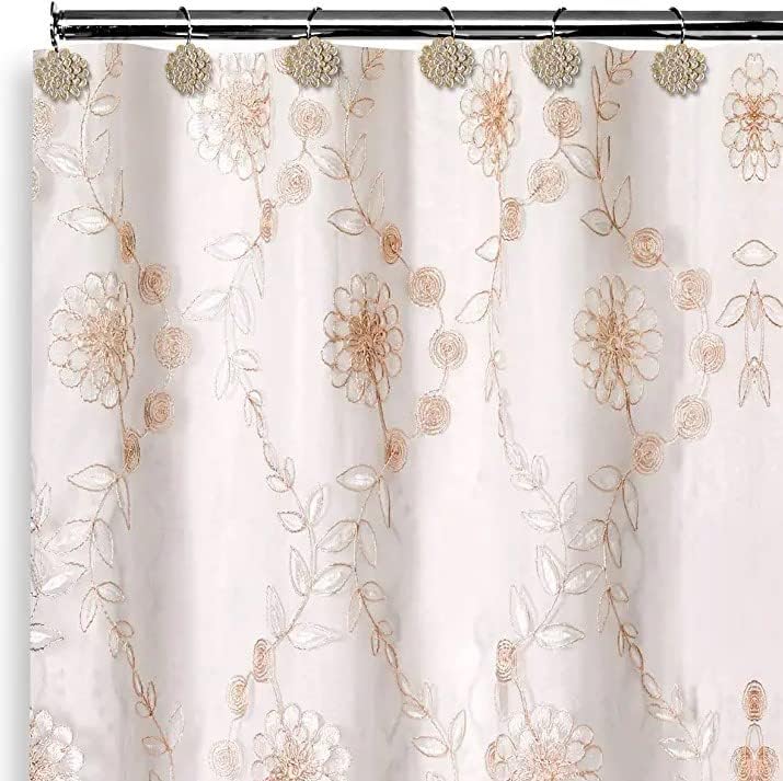 Zahari Home 13pc Rose Vine Bathroom Sheer Shower Curtain Sets Sheer Shower Curtain & 12 Shower Bathroom Hooks Modern